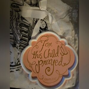 Meaniful Decor plack with White Bowtie: "For This Child I Prayed"